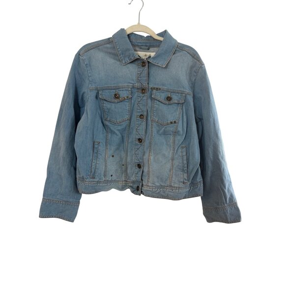 Avenue Jeans Light Wash Embroidered Rose Denim Jacket Size 14/16 Juniors Stretch - Picture 2 of 9